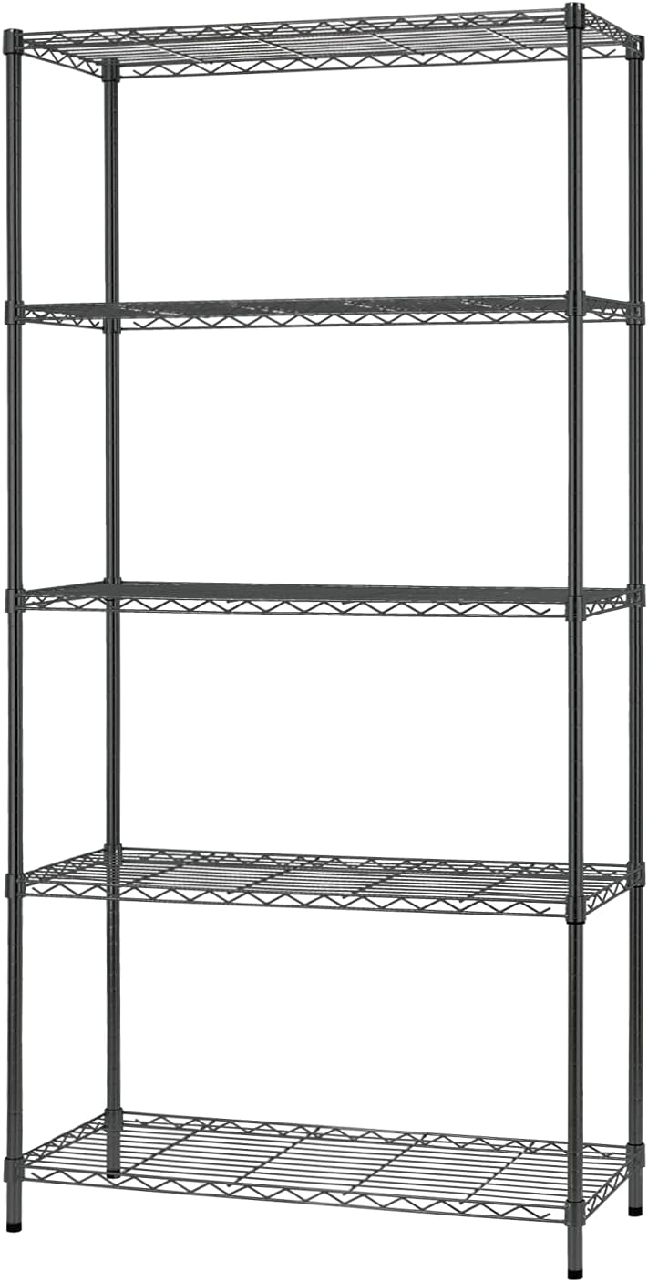 5-Tier Wire Shelving Unit, Adjustable Metal Storage Rack, 14x36x72", Heavy-Duty Steel for Kitchen, Garage, Black