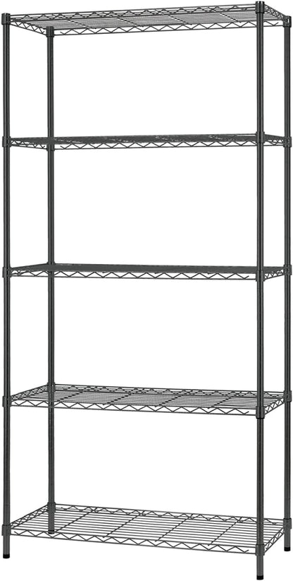 5-Tier Wire Shelving Unit, Adjustable Metal Storage Rack, 14x36x72", Heavy-Duty Steel for Kitchen, Garage, Black