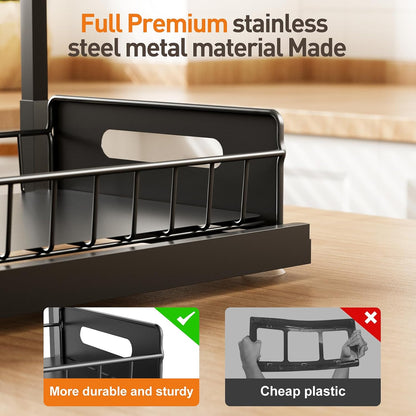 2 Pack Under-Sink Pull-Out Metal Cabinet Organizer Shelves with Sliding Drawer, Storage for Kitchen, Bathroom, Pantry, Laundry, RV, and Spice Organization