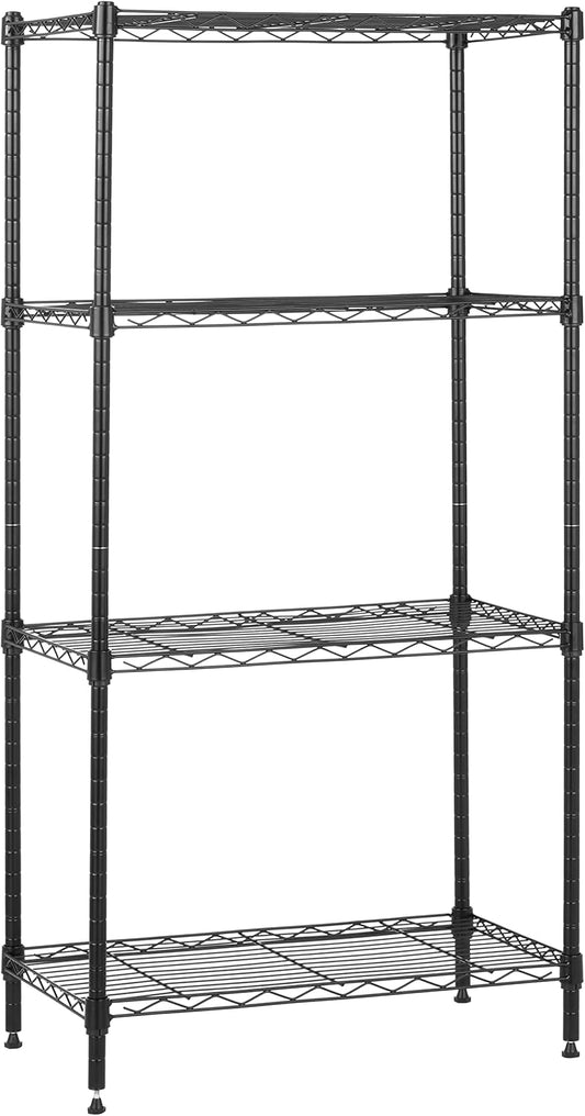 4-Shelf Steel Wire Storage Rack, Adjustable and Sturdy, Easy Assembly, 13.4" D x 23.2" W x 48" H, Black