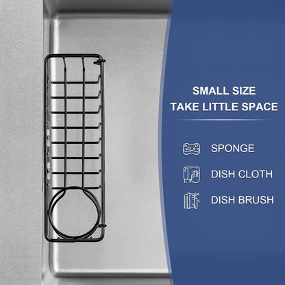 3-in-1 Kitchen Sink Sponge Holder, Hanging Caddy Organizer Rack for Sponge, Dish Cloth, Brush, Scrubber, 304 Stainless Steel, Black, Suction Cup & Adhesive Hook Options