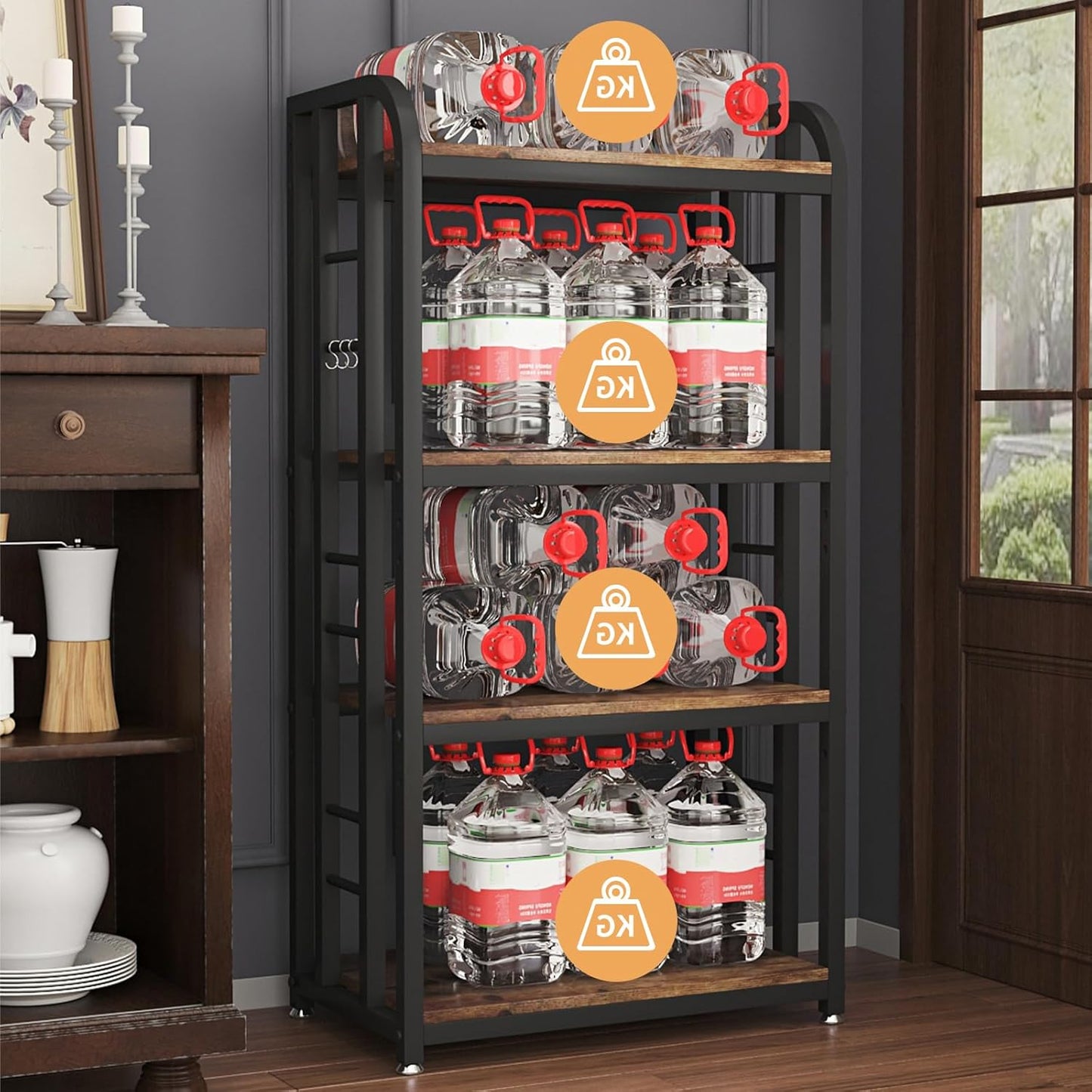 4-Tier Free-Standing Microwave Oven Stand with Storage, Coffee Bar, Adjustable Kitchen Shelves, Bakers Rack, Brown