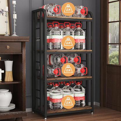 4-Tier Free-Standing Microwave Oven Stand with Storage, Coffee Bar, Adjustable Kitchen Shelves, Bakers Rack, Brown