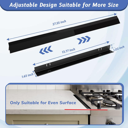 Stainless Steel Stove Counter Gap Cover 13.8-27.6 Inch Black, 2-Pack Adjustable Heat Resistant Gap Filler, Easy Clean