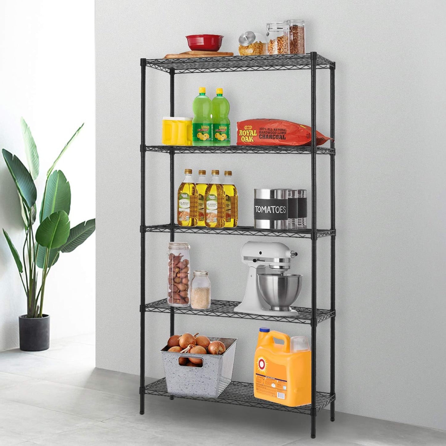 5-Tier Wire Shelving Unit, Adjustable Metal Storage Rack, 14x36x72", Heavy-Duty Steel for Kitchen, Garage, Black