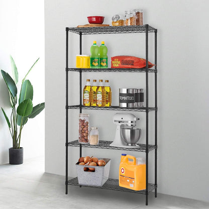 5-Tier Wire Shelving Unit, Adjustable Metal Storage Rack, 14x36x72", Heavy-Duty Steel for Kitchen, Garage, Black