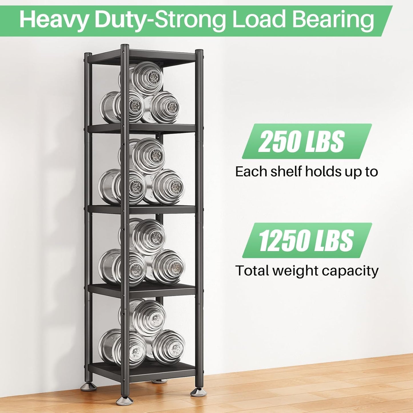 5-Tier Adjustable Kitchen Storage Shelves with Rolling Wheels, Metal Rack Organizer for Pantry, Bedroom, Laundry, Closet