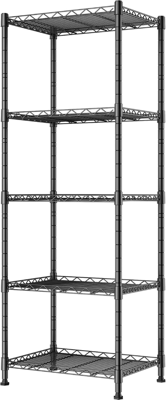 5-Wire Metal Shelving Rack with Adjustable Shelves, Standing Storage Unit for Laundry, Bathroom, Kitchen, Pantry, or Closet, 11.8" D x 16.6" W x 53.5" H, Black