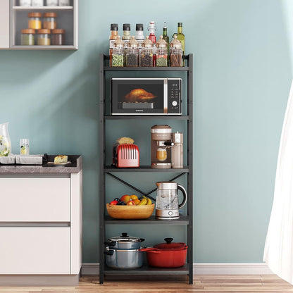 5-Tier Bakers Rack, Industrial Microwave Stand, Coffee Bar, Kitchen Storage Shelf, 23.62x15.75x60.24", Black