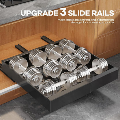 6 Pack Expandable Pull-Out Cabinet Organizers, 21" Deep Roll-Out Drawers with Raising Pad for Framed Cabinets, 4 Divider Racks, Adhesive Slide-Out Shelves, Adjustable Width 12.05"-20.4", Black