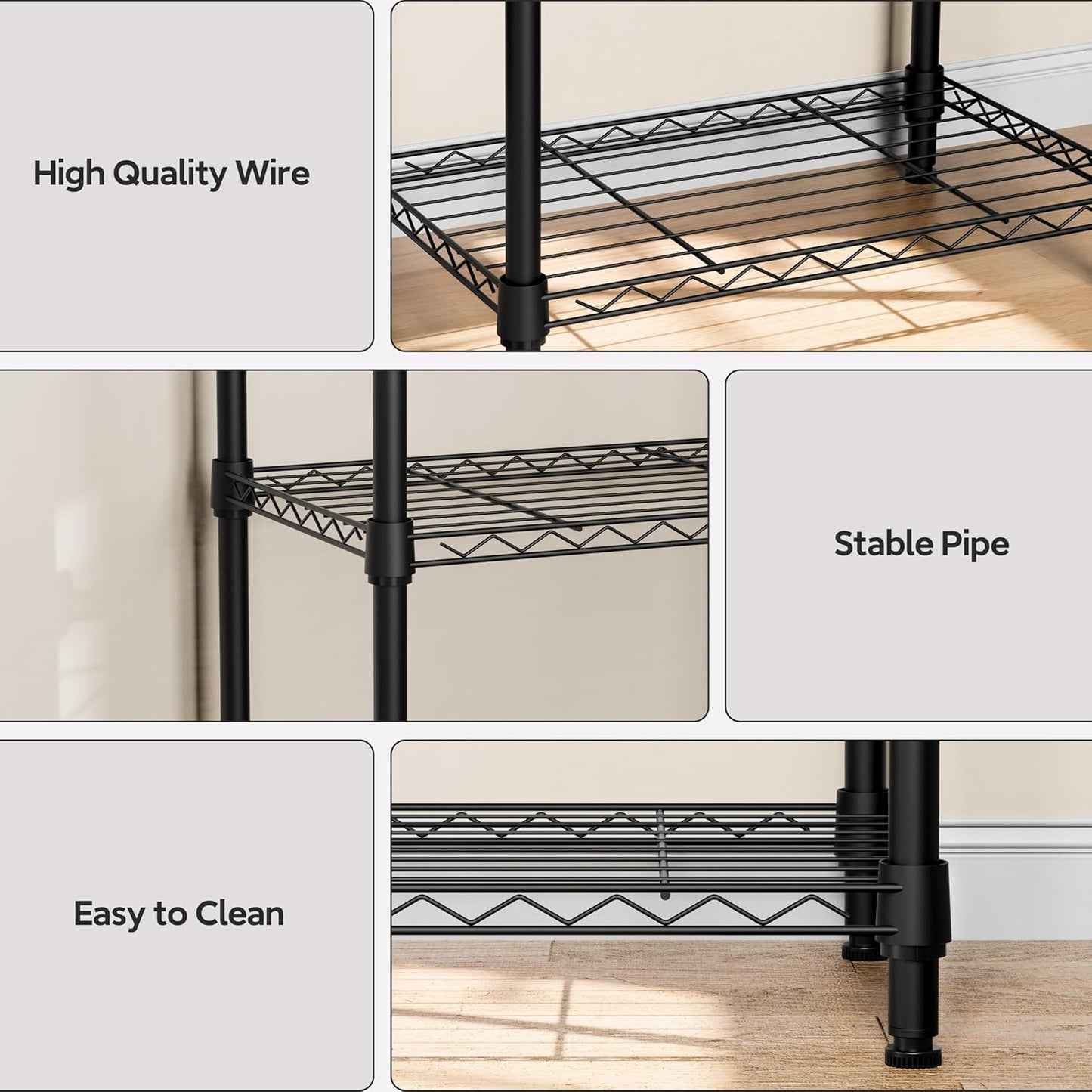 3-Tier Metal Storage Shelves with Wheels, Wire Rack Closet Organizer for Garage, Kitchen, Bathroom, Laundry, 11.8x17.7x28.8", Black