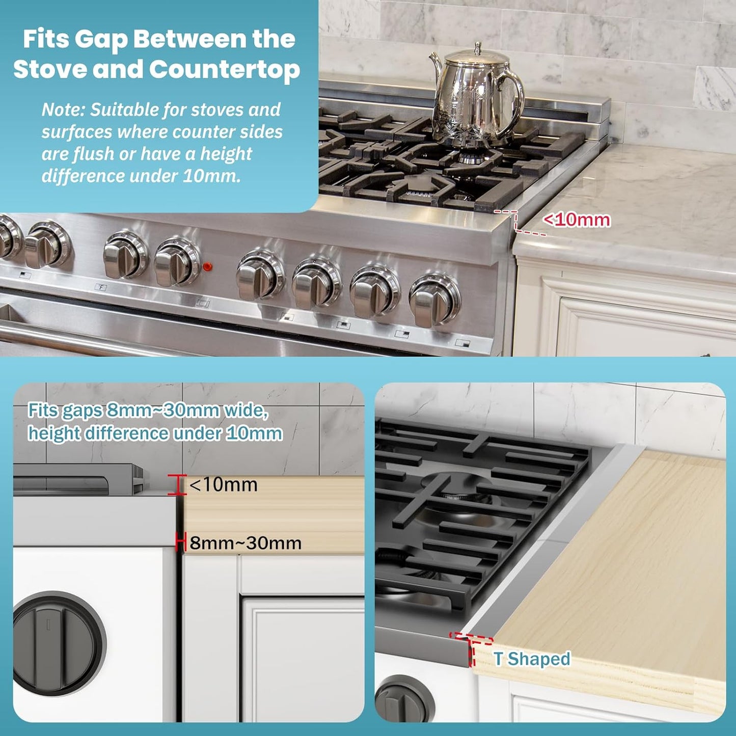 Stainless Steel Stove Gap Covers 2 Pack, Retractable 13.8"-27.5" Heat Resistant Oven Gap Filler and Cooktop Trim Kit, Silver