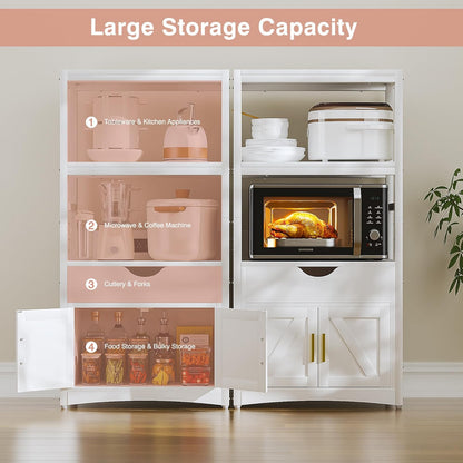 4-Tier Bakers Rack with Power Outlet, Microwave Stand, Freestanding Kitchen Storage Rack, Coffee Bar, Rustic Brown
