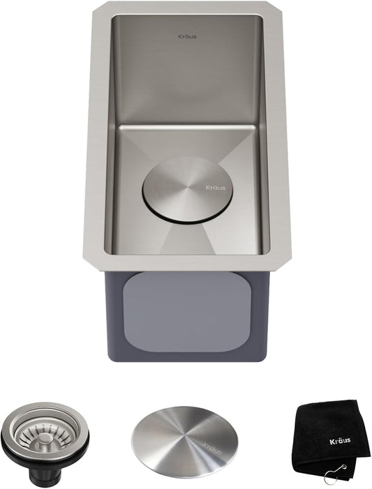 10-Inch Undermount Single Bowl Stainless Steel Bar Kitchen Sink, 16-Gauge
