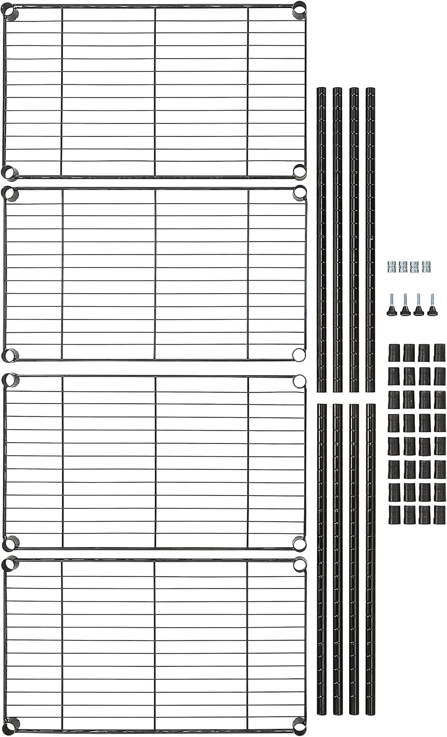 4-Shelf Steel Wire Storage Rack, Adjustable and Sturdy, Easy Assembly, 13.4" D x 23.2" W x 48" H, Black