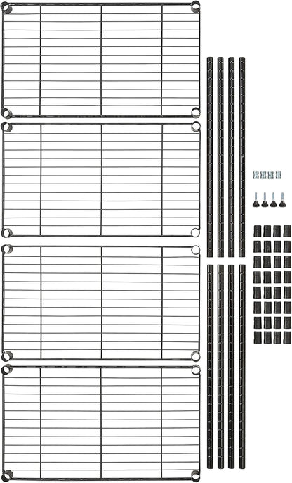 4-Shelf Steel Wire Storage Rack, Adjustable and Sturdy, Easy Assembly, 13.4" D x 23.2" W x 48" H, Black
