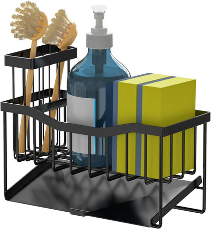 Sink Caddy Sponge Holder for Kitchen, Stainless Steel with Brush Holder and Self-Drain Tray, Rustproof Organizer for Sponge, Soap Dispenser, and Accessories