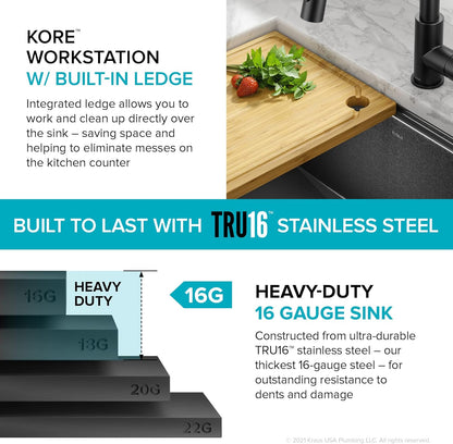 27-Inch Undermount Workstation Single Bowl Black Stainless Steel Kitchen Sink with Accessories, 16-Gauge, Gunmetal Finish