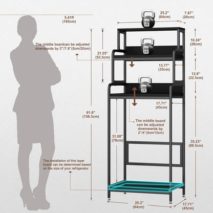 4-Tier Mini Fridge Stand with Storage, Microwave Oven Stand, Bakers Rack, Home, Office, Dorm, Black Wood Grain