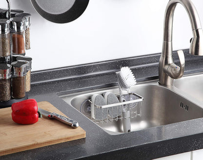 NeverRust Deluxe Kitchen & Bathroom Sink Sponge Holder Organizer, Adhesive Mount with Extra Suction Cup, 7.4 x 3.3 x 2.75", Sponge & Brush Not Included