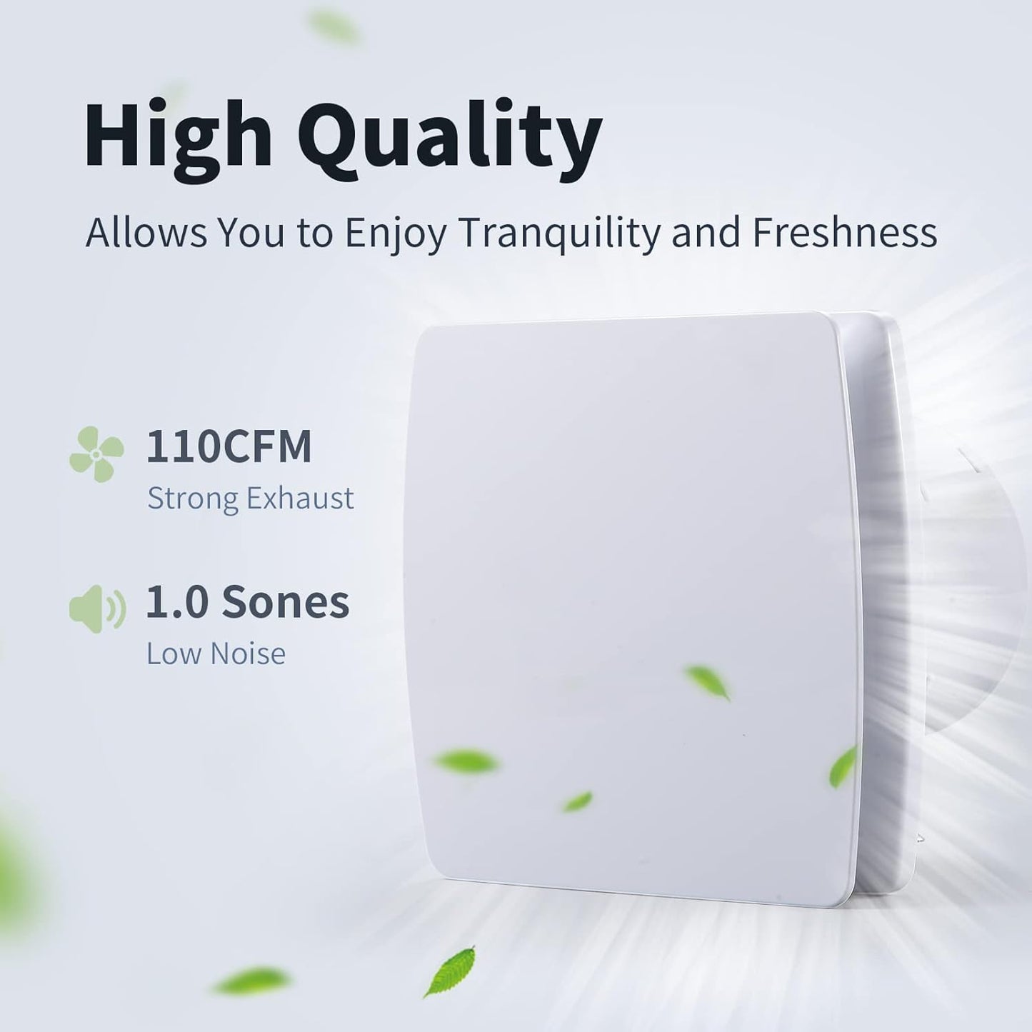Exhaust Fan 110CFM, 1.0 Sones, 5.9" Duct, White Square Quiet Ceiling or Wall-Mount Ventilation Fan for Bathroom, Office, Laundry, or Shop