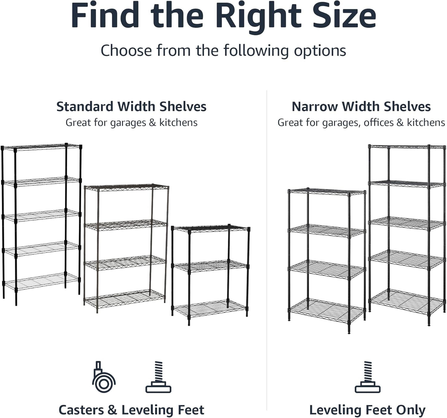 4-Shelf Steel Wire Storage Rack, Adjustable and Sturdy, Easy Assembly, 13.4" D x 23.2" W x 48" H, Black