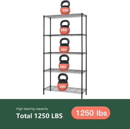 5-Tier Wire Shelving Unit, Adjustable Metal Storage Rack, 14x36x72", Heavy-Duty Steel for Kitchen, Garage, Black