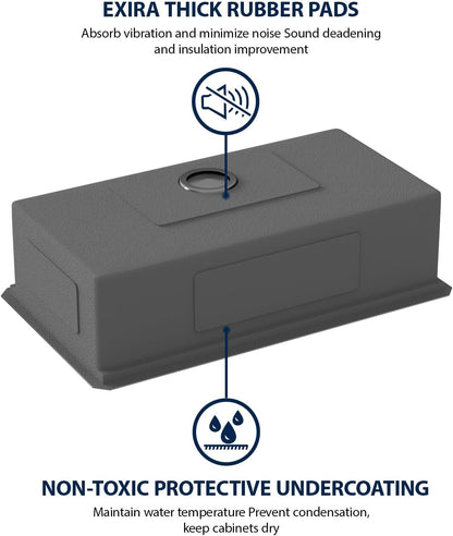 33x19-Inch Black Stainless Steel Undermount Kitchen Sink, Single Bowl Workstation, 16-Gauge T304, Nano-PVD, Round Corners