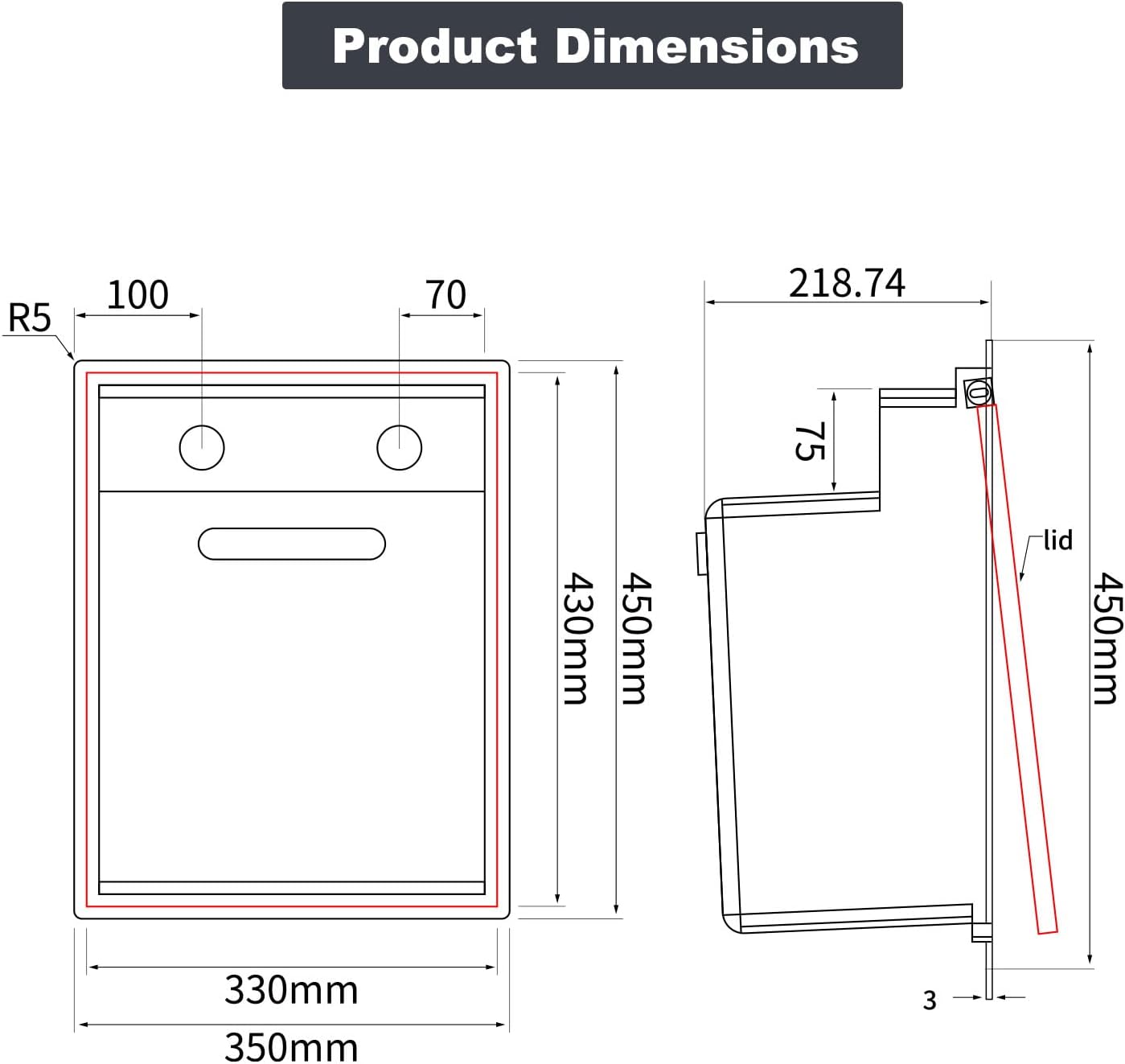 17.32x14.17x7.87-Inch Black Bar Kitchen Sink, Portable Single Bowl with Faucet and Stainless Steel Cover Plate