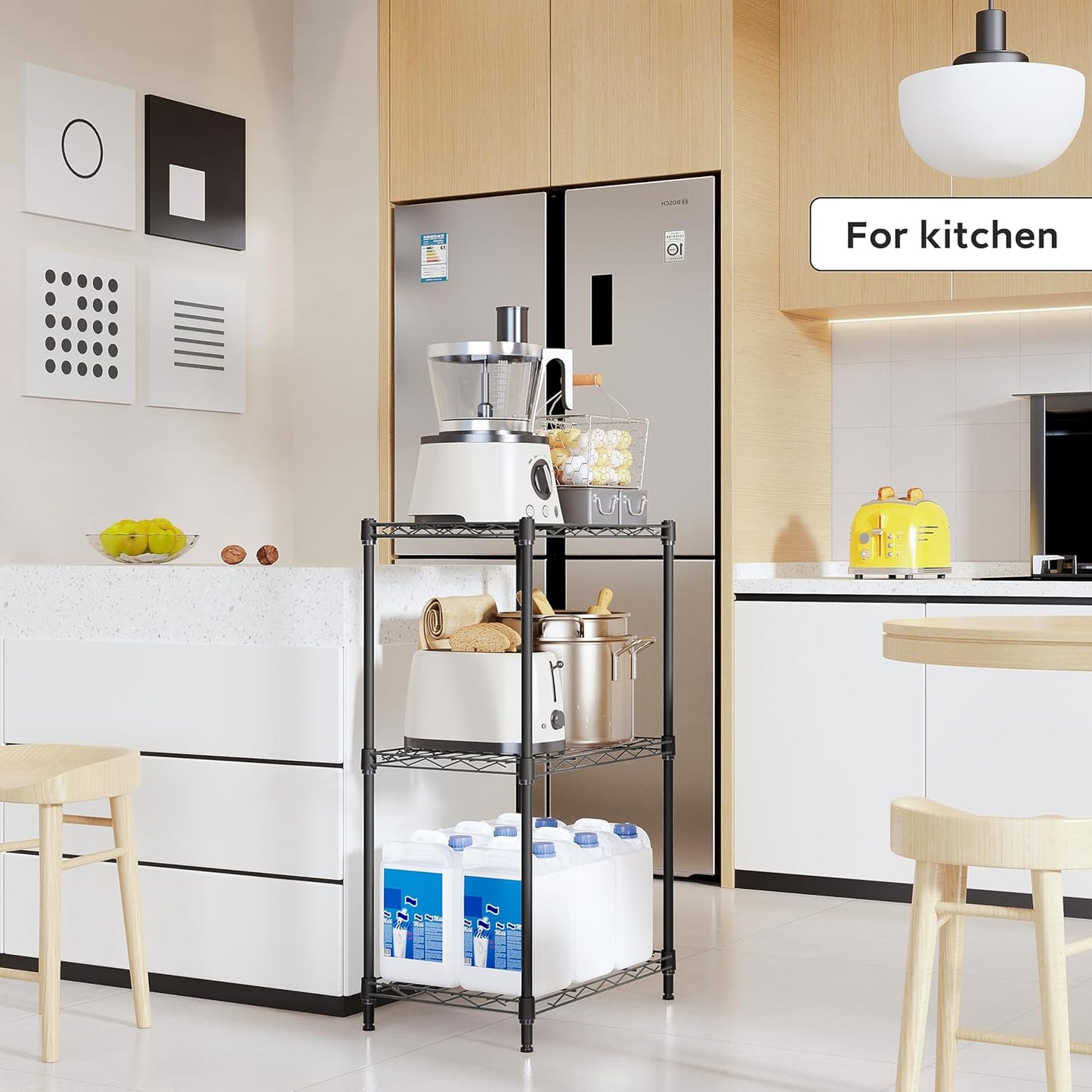 3-Tier Metal Storage Shelves with Wheels, Wire Rack Closet Organizer for Garage, Kitchen, Bathroom, Laundry, 11.8x17.7x28.8", Black