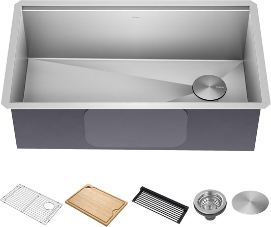 Kore Workstation 32" Undermount 16-Gauge Black Stainless Steel Single Bowl Kitchen Sink in PVD Gunmetal Finish with Accessories