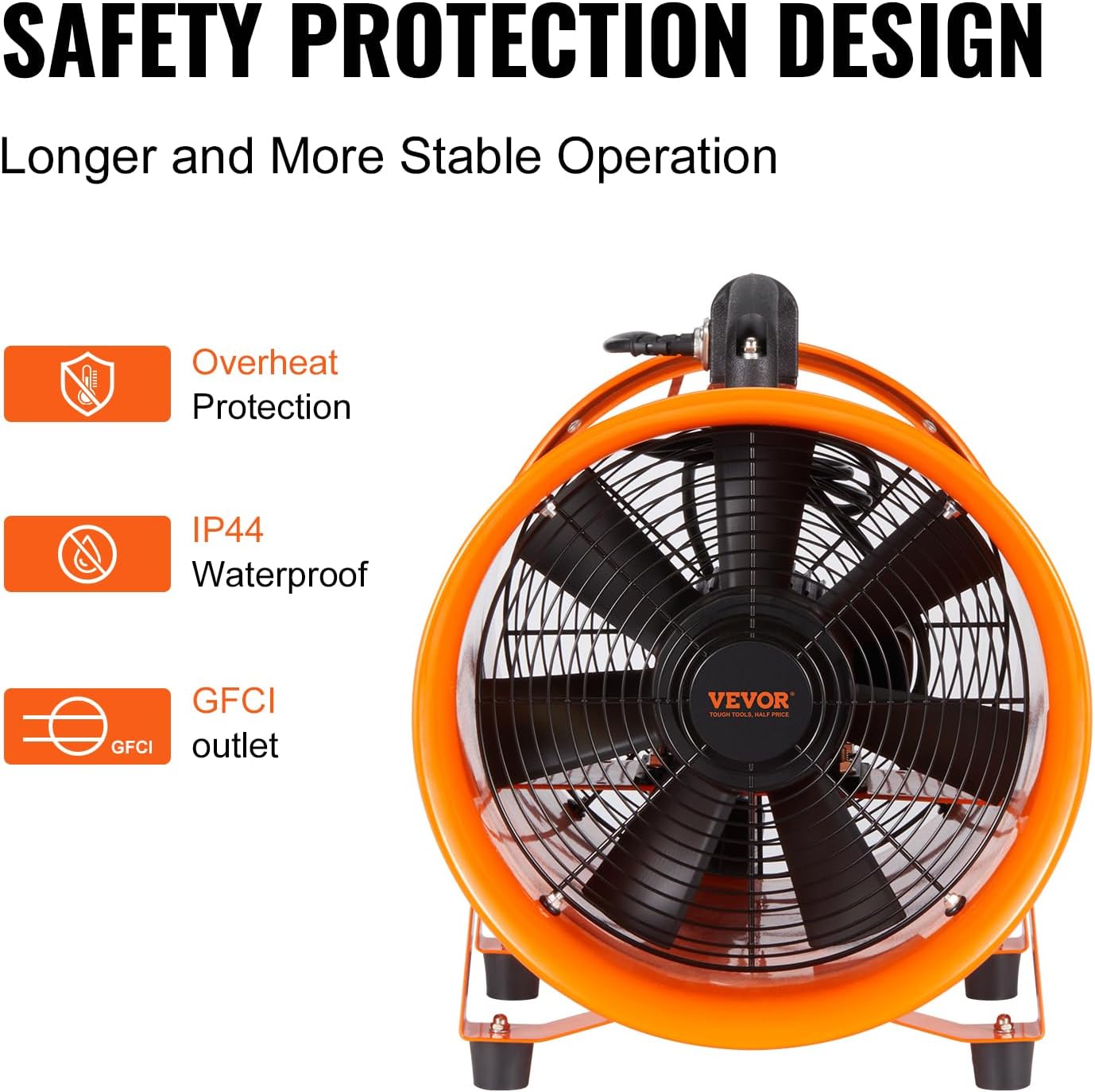 Industrial Portable Air Blower Ventilator, 1070CFM 8" Exhaust Fan with 16.4ft Flexible Duct, 195W High Velocity Air Mover