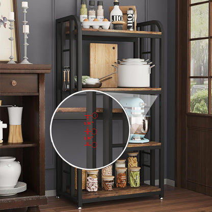 4-Tier Free-Standing Microwave Oven Stand with Storage, Coffee Bar, Adjustable Kitchen Shelves, Bakers Rack, Brown