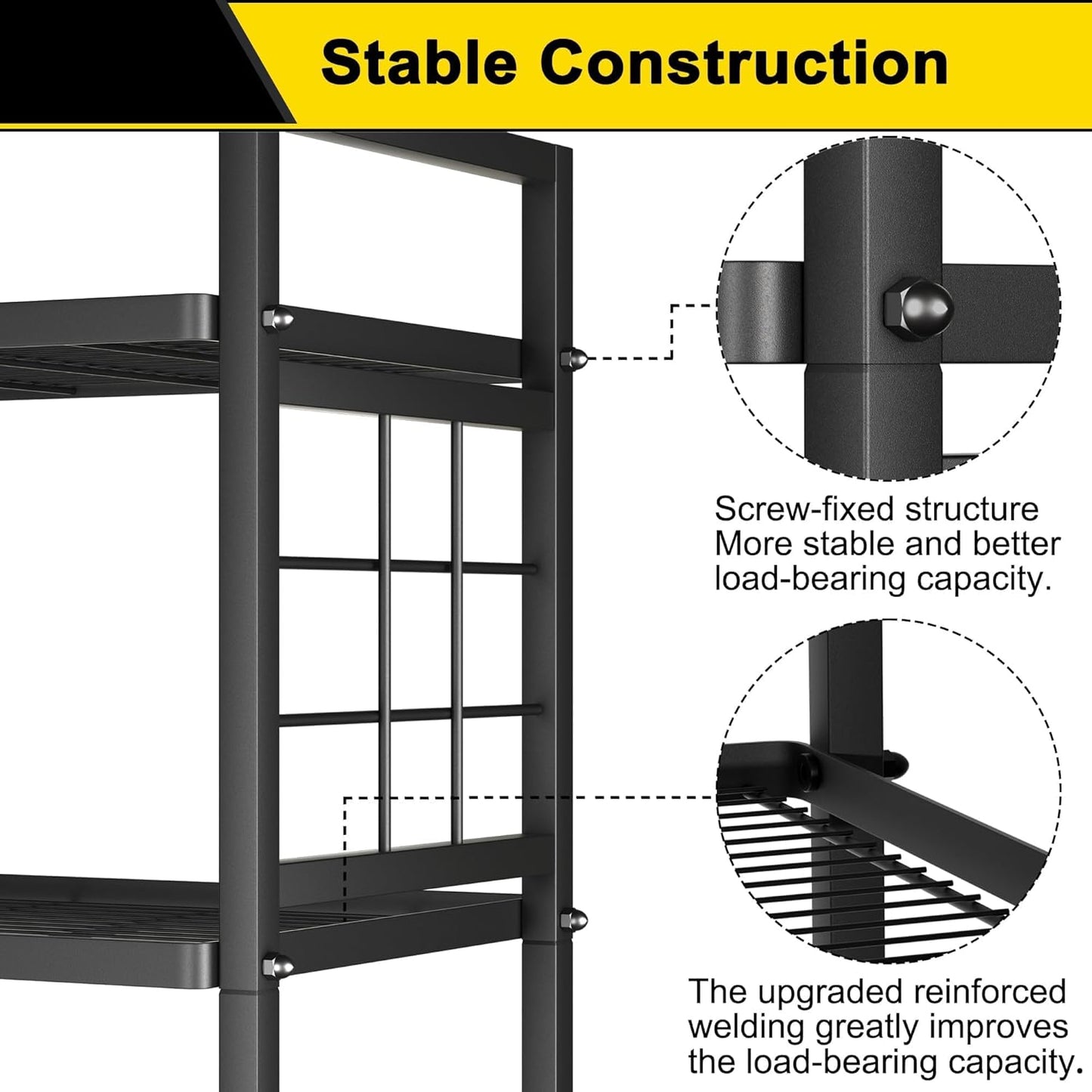 5-Tier Metal Book Shelf and Storage Rack, Standing Bookcase for Kitchen, Bathroom, Laundry Organizer, Black
