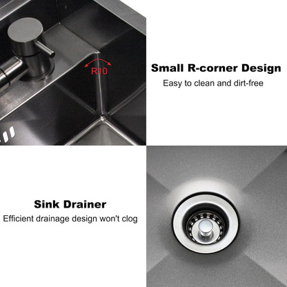 17.32x14.17x7.87-Inch Black Bar Kitchen Sink, Portable Single Bowl with Faucet and Stainless Steel Cover Plate