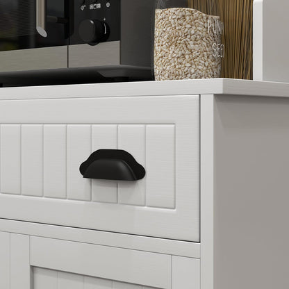 Microwave Cabinet with Storage Drawer, Double Door and Adjustable Shelf, Buffet Hutch with Cable Hole, Kitchen, Dining, Living Room, White
