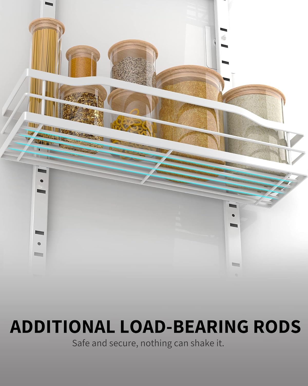 6-Tier Over Door Pantry Organizer, Hanging Metal Spice Rack with Basket Shelves, Kitchen and Bathroom Storage, White