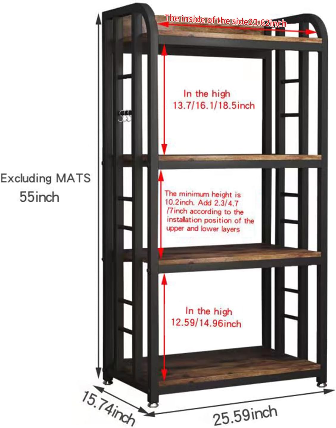 4-Tier Free-Standing Microwave Oven Stand with Storage, Coffee Bar, Adjustable Kitchen Shelves, Bakers Rack, Brown