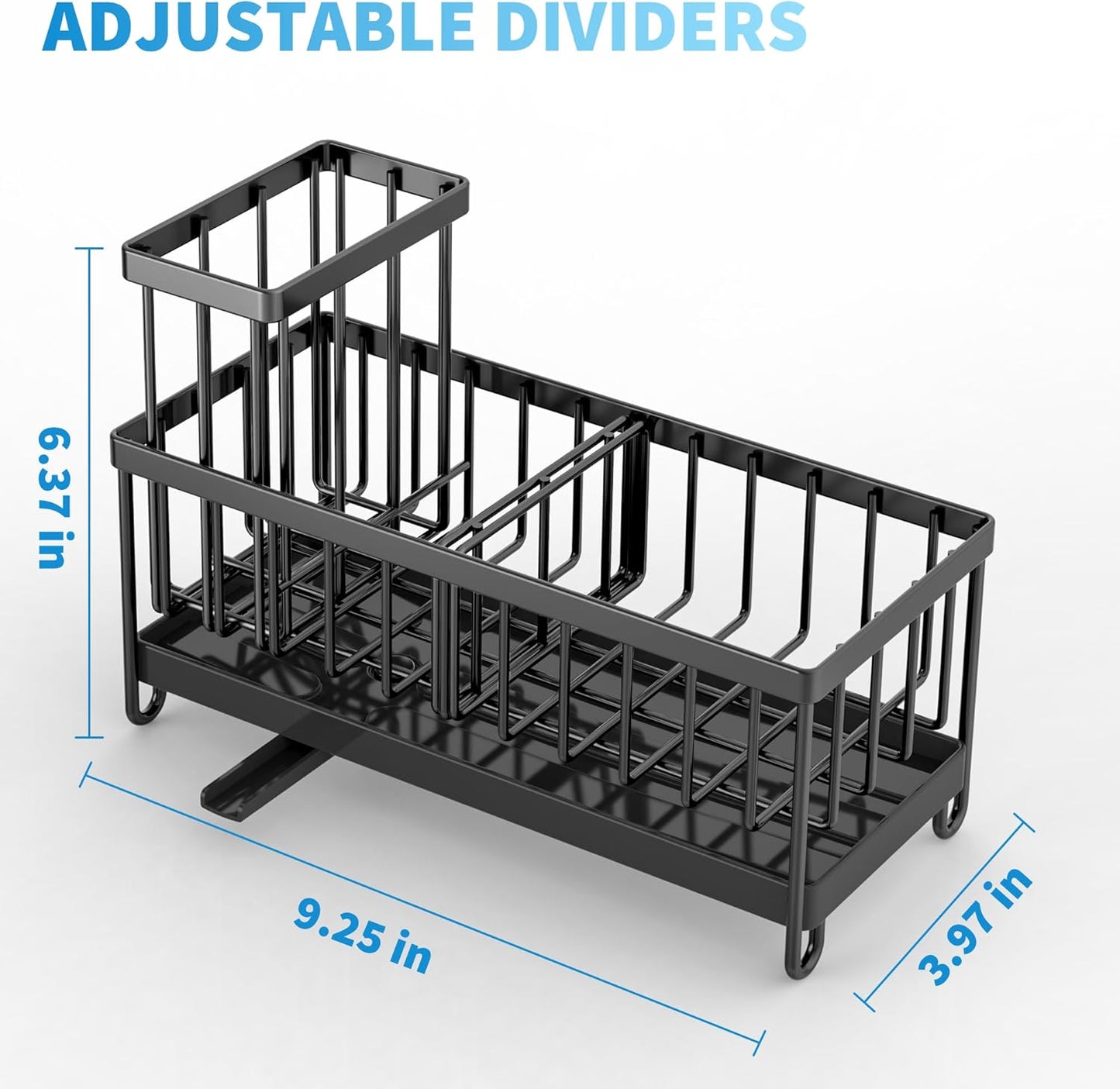 Black Kitchen Sink Sponge Holder Caddy, Rustproof 304 Stainless Steel with Brush & Soap Organizer
