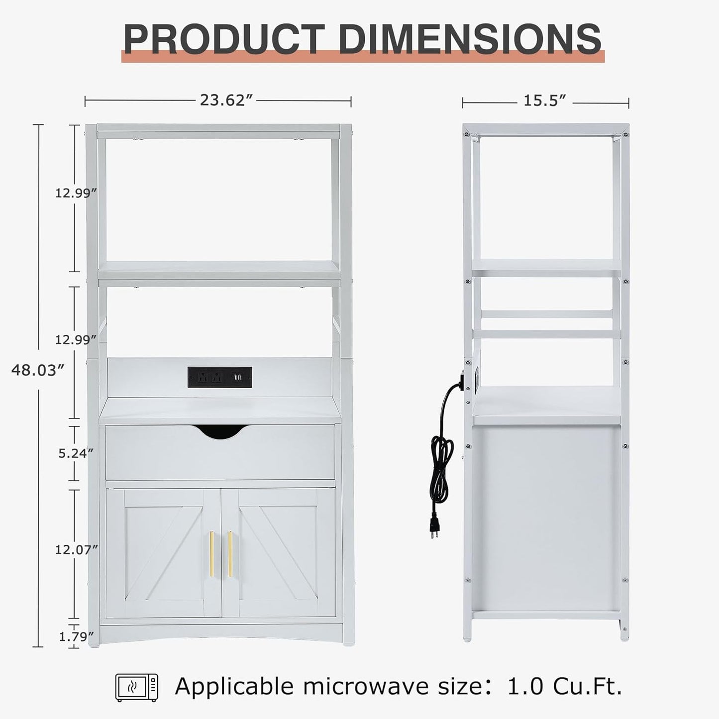 4-Tier Bakers Rack with Power Outlet, Microwave Stand, Freestanding Kitchen Storage Rack, Coffee Bar, Rustic Brown