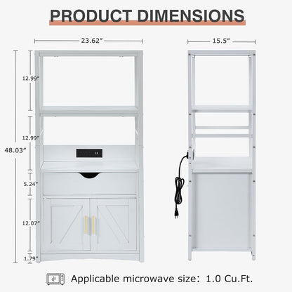 4-Tier Bakers Rack with Power Outlet, Microwave Stand, Freestanding Kitchen Storage Rack, Coffee Bar, Rustic Brown