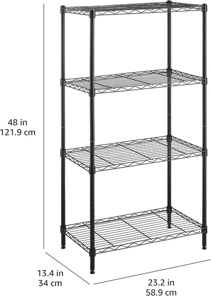 4-Shelf Steel Wire Storage Rack, Adjustable and Sturdy, Easy Assembly, 13.4" D x 23.2" W x 48" H, Black
