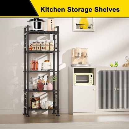 5-Tier Metal Book Shelf and Storage Rack, Standing Bookcase for Kitchen, Bathroom, Laundry Organizer, Black