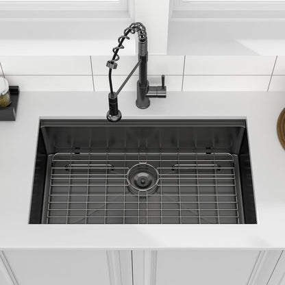 33x19-Inch Black Stainless Steel Undermount Kitchen Sink, Single Bowl Workstation, 16-Gauge T304, Nano-PVD, Round Corners
