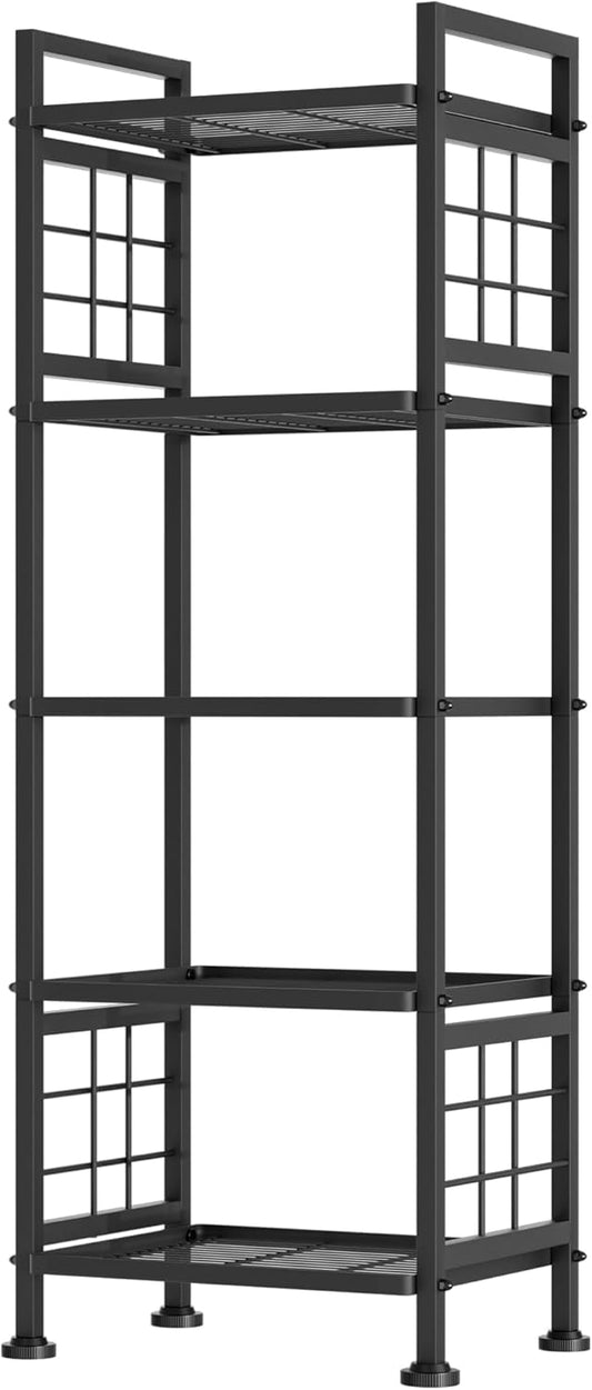 5-Tier Metal Book Shelf and Storage Rack, Standing Bookcase for Kitchen, Bathroom, Laundry Organizer, Black