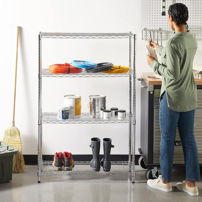4-Shelf Adjustable Heavy-Duty Steel Wire Storage Rack, Organizer for Kitchen or Garage, 36" L x 14" W x 54" H, Chrome Silver