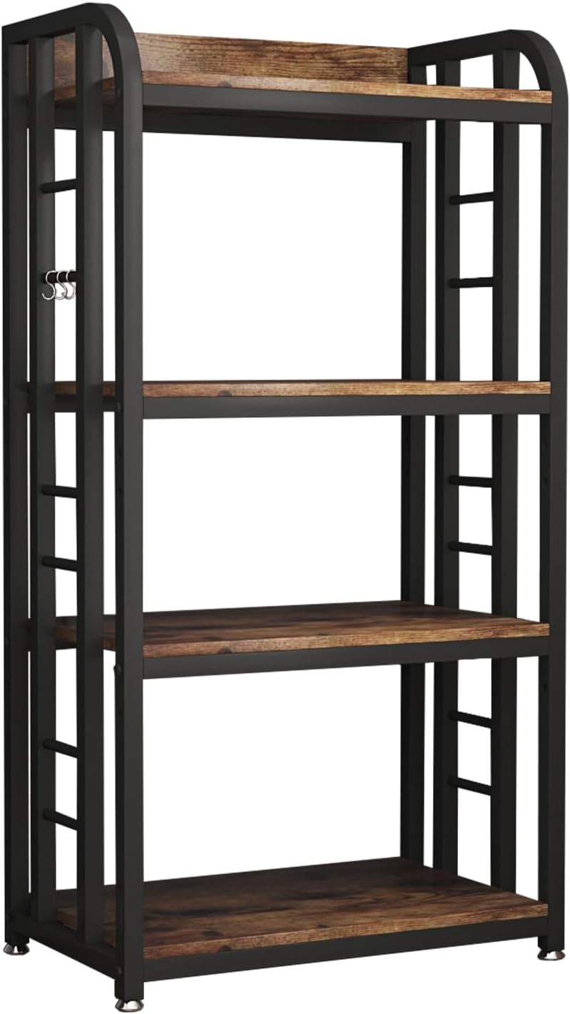 4-Tier Free-Standing Microwave Oven Stand with Storage, Coffee Bar, Adjustable Kitchen Shelves, Bakers Rack, Brown