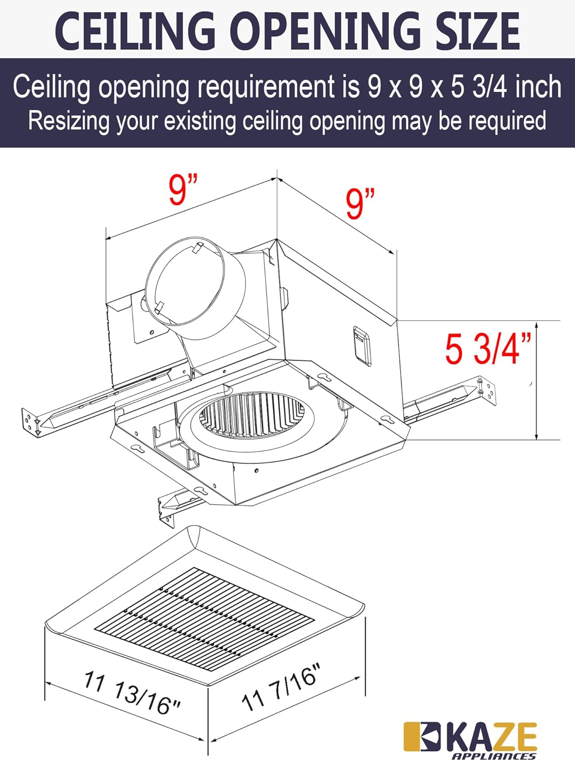Bathroom Ventilation Exhaust Fan, 100CFM, 0.8 Sone, No Attic Access Required