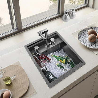 17.32x14.17x7.87-Inch Black Bar Kitchen Sink, Portable Single Bowl with Faucet and Stainless Steel Cover Plate