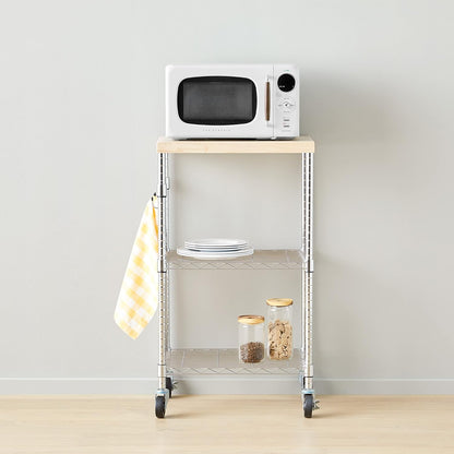 3-Tier Portable Kitchen Storage Rack with Caster Wheels, Adjustable Shelves, 21x15x36.7", Wood/Chrome, 175 lbs Capacity